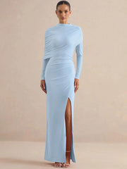 Draped Feather Cuff Maxi Dress