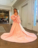 3D Floral Maxi Gowns 2 Pieces Pink Jacket Robe Party Dress