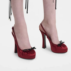 Butterfly Knot Satin Pleated Platform Pumps