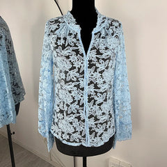 Embroidered Lace Full Sleeve Button-Up Top