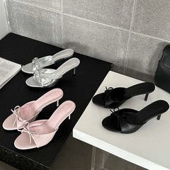 Butterfly-knot Stripper Thin Low Heels Mules Slides Shoes