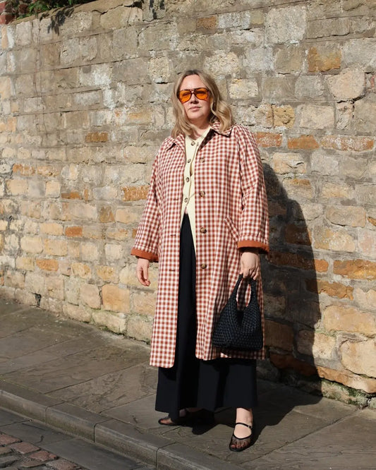 Plaid lapel long jacket