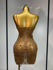 Rhinestone Sheer Bodycon Mini Dress