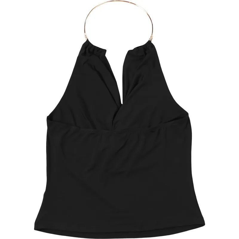 Black halter top on a white background