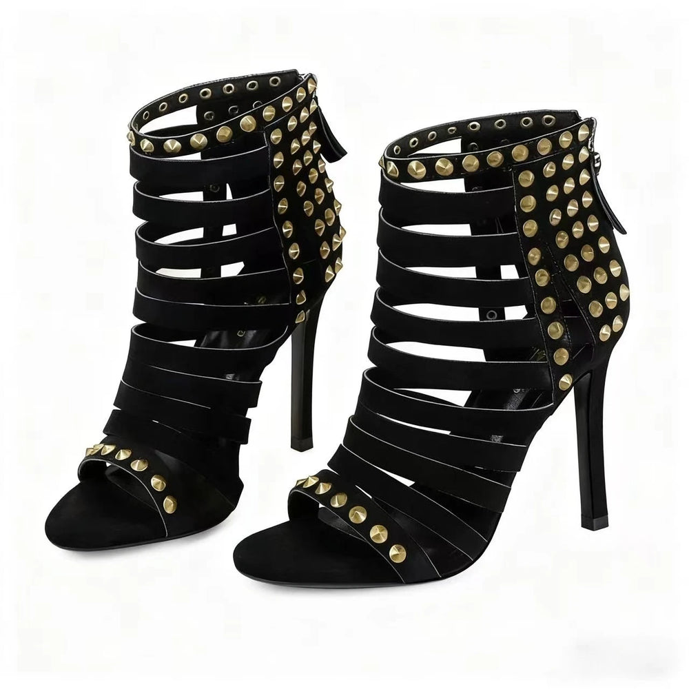 Studded strappy gladiator stiletto heels pair