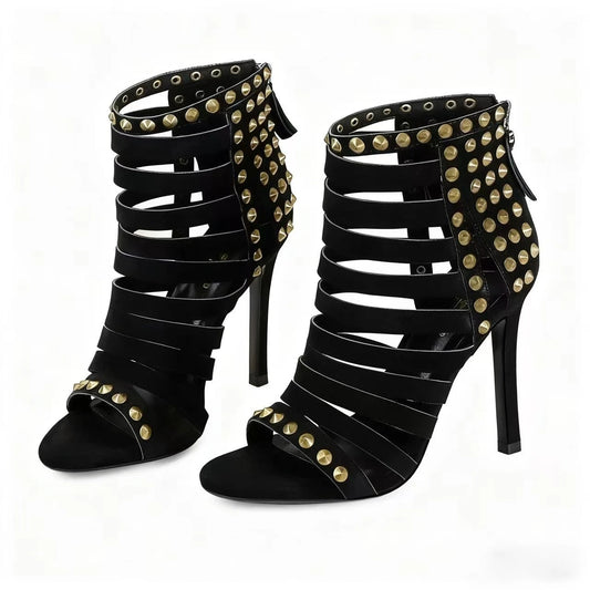 Studded strappy gladiator stiletto heels pair