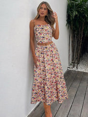 Floral Print Tank Top Long Skirt Two Piece Set