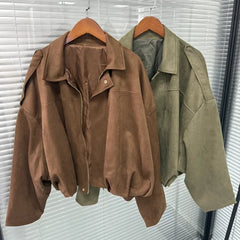 Lapel Suede Cropped Jacket