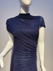 High Neck Cut-out Sequin Mid-Calf Dress