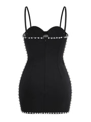 Black Bodycon Beaded Mesh Strap Mini Dress