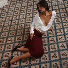 Deep V Neck Draped Crop Top