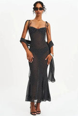 Polka Dot Spaghetti Strap Sweetheart Neck Maxi Dress