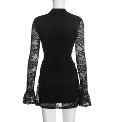 Black Lace Keyhole Mock Neck Mini Dress