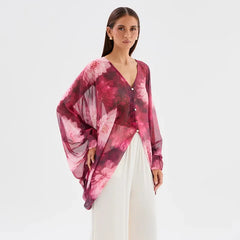 Polka Dot V-Neck Sheer Blouse Top