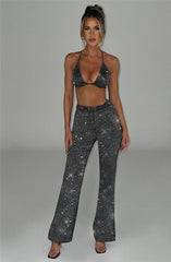 Glitter Bralette Blazer and Trousers Three-Piece Set