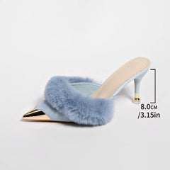 Faux Fur Trim Pointed Heel Mules