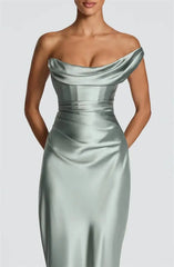 Satin Bodycon One Shoulder Cowl Neck Maxi Dress