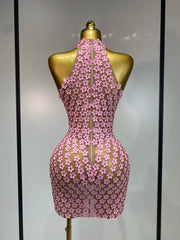 Floral halter mini dress detail view