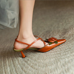 Women's Flowers Mid-Heel Pointed Toe Pump Shoes