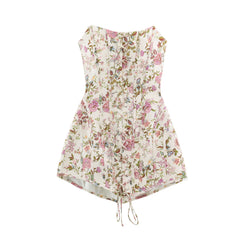 Floral Print Lace Up Strapless Corset Dress