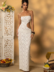 Strapless lace cutout maxi dress