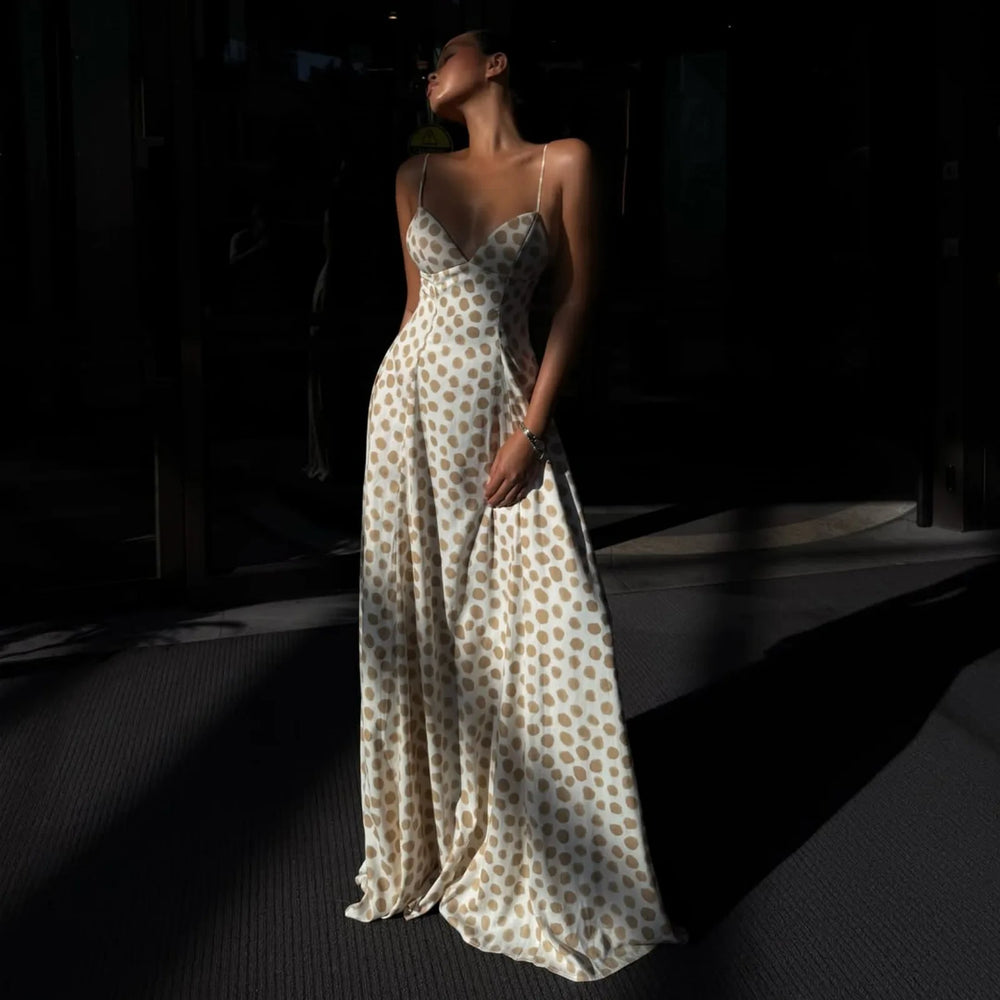Polka dot maxi dress with spaghetti straps.