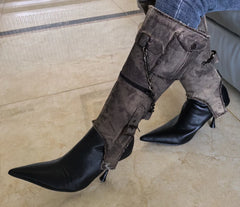 Pointed Belt Buckle Western Metal Chain Detachable Boots