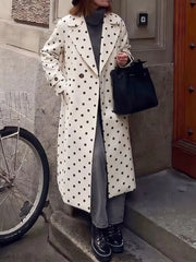 White Polka Dot Lapel Collar Coat