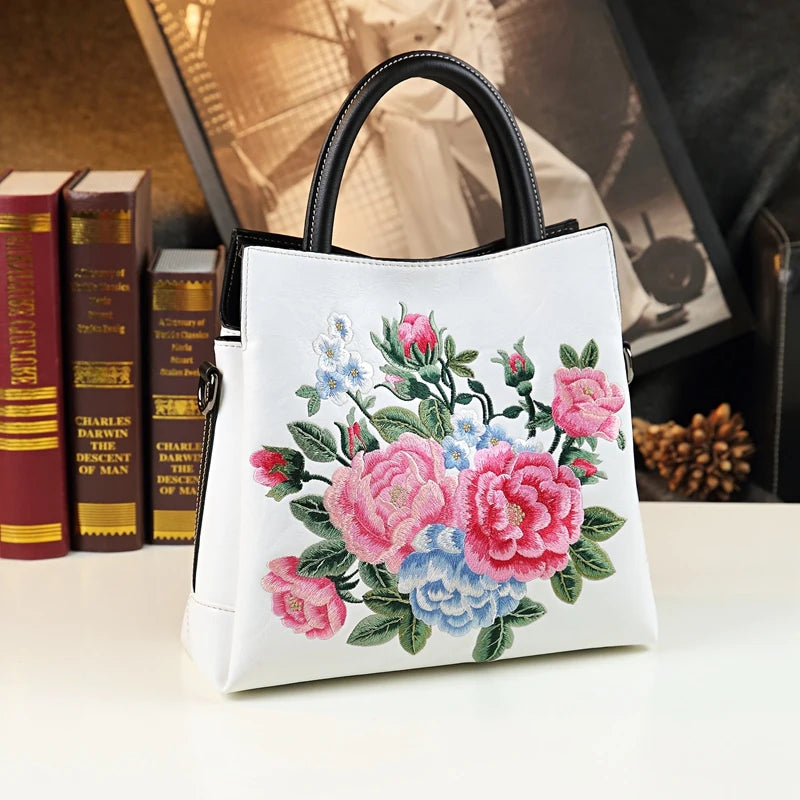 Leather Women Handbag Flower Design Crossbody Bags