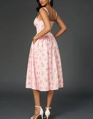 Floral Print Slit Thick Strap Midi Dress