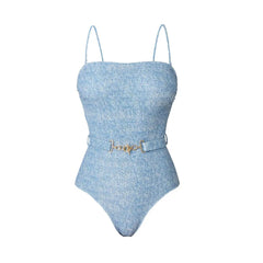 Strapless Belted Swimsuit and High-Waisted Tie-Front Skirt Set