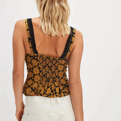 Lace-Trimmed Floral Corset Top