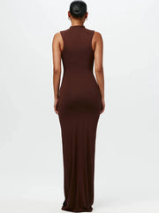 Mock Neck Knotted Waist Maxi Dress