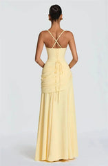 Square Neck Drape Waist Floor-Length Dress