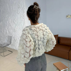 3D Flower Mesh Patchwork Long Sleeve Jacket