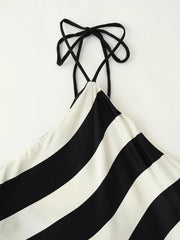 Striped halter midi dress neckline detail