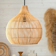 A hand-woven rattan hanging lamp, Straw  colour.