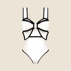 Bow Detail Polka Dot Tankini Swimsuit with Skirt
