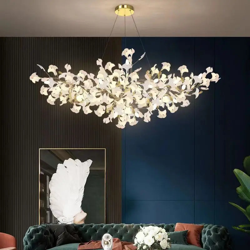 Ginkgo Leaf Art Hanging LED Chandelier- Golden Atelier