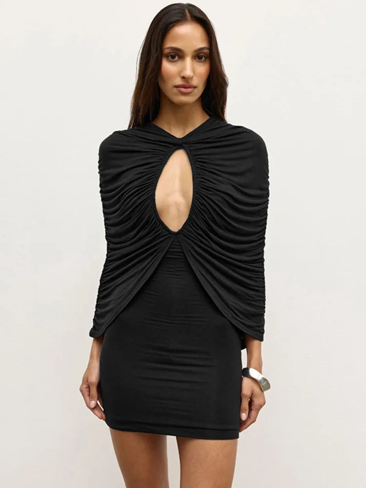 Black draped cutout mini dress
