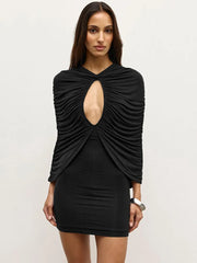 Black draped cutout mini dress