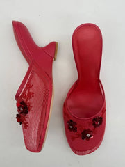 Embellished Mesh Wedge Mule Shoes