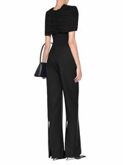 Draped Metal Detail Round Neck Top