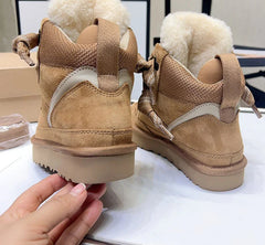 Mesh Suede inside Fur Lace-up Ankle Boots