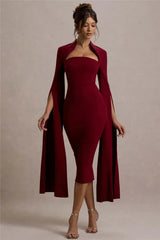 Cape Long Sleeve Square Collar Midi Dress