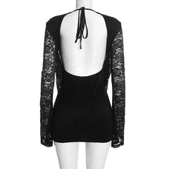 Lace Draped Deep Neckline Mini Dress