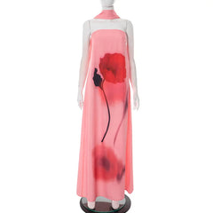 Prink Floral Print Strapless Straight Maxi Dress