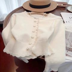 White Lace Patchwork Round Neck Cardigan