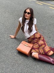 Irregular Hem Plaid Maxi Skirt