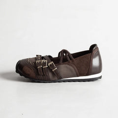 Double Buckle Strappy Mesh Ballet Flats